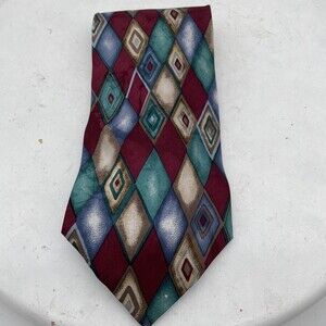 Albert Nipon Mens Blue Red Brown Green Geometric All Silk Necktie Tie Classic